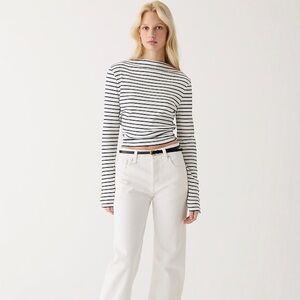 J. Crew Vintage Rib Split-neck T-shirt With Buttons In Stripes Mock neck